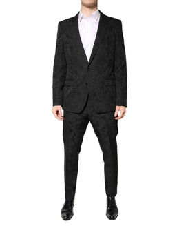 Dolce & Gabbana Black Polyester Floral Jacquard 2 Piece Suit