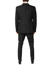 Dolce & Gabbana Black Polyester Floral Jacquard 2 Piece Suit