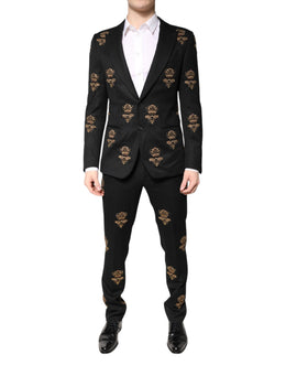 Dolce & Gabbana Black Bee Crown Embroidery 2 Piece Suit
