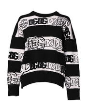 Dolce & Gabbana Black White Logo Print Wool Pullover Sweater