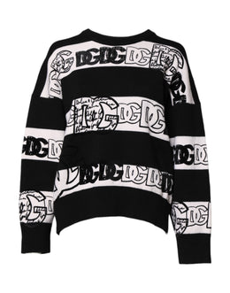 Dolce & Gabbana Black White Logo Print Wool Pullover Sweater