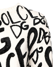 Dolce & Gabbana White Black Logo Print Women Pullover Sweater