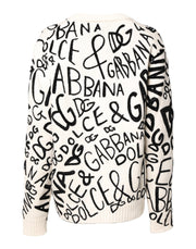 Dolce & Gabbana White Black Logo Print Women Pullover Sweater