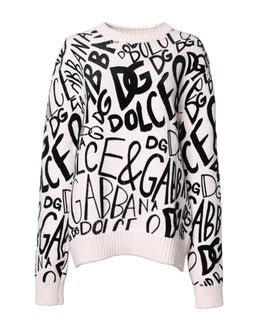 Dolce & Gabbana White Black Logo Print Women Pullover Sweater