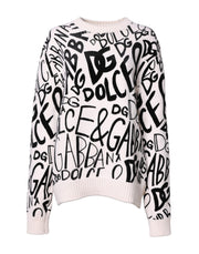 Dolce & Gabbana White Black Logo Print Women Pullover Sweater