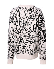 Dolce & Gabbana White Black Logo Print Women Pullover Sweater
