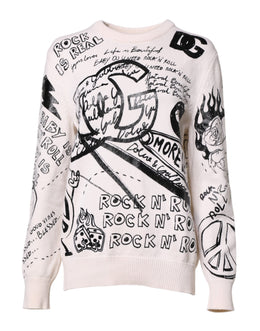 Dolce & Gabbana White Black Logo Print Women Pullover Sweater