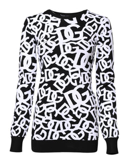 Dolce & Gabbana Black White Logo Print Women Pullover Sweater