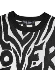 Dolce & Gabbana Black White Print Women Pullover Sweater