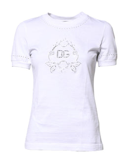 Dolce & Gabbana White Cotton Floral Logo Crew Neck T-shirt