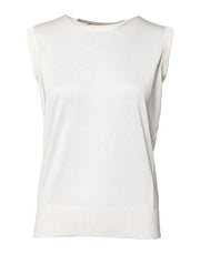 Dolce & Gabbana White Silk Round Neck Sleeveless Tank Top