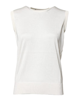 Dolce & Gabbana White Silk Round Neck Sleeveless Tank Top