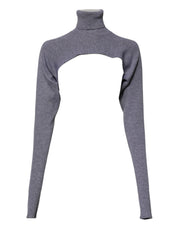 Dolce & Gabbana Gray Wool Knit Turtleneck Cropped Top Sweater