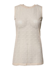 Dolce & Gabbana Ivory Nylon Logo See Through Sleeveless Tank Top