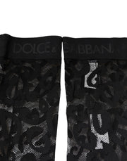 Dolce & Gabbana Black Floral Lace Cotton Stretch Stockings Socks