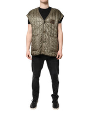 Dolce & Gabbana Brown Logo Plaque Quilted Vest Jacket