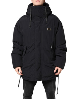 Dolce & Gabbana Black Nylon Full Zip Hooded Parka Jacket