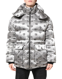 Dolce & Gabbana Silver Logo Full Zip Hooded Quilted Jacket