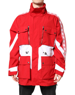 Dolce & Gabbana Red White Nylon Full Zip Windbreaker Jacket