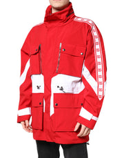 Dolce & Gabbana Red White Nylon Full Zip Windbreaker Jacket