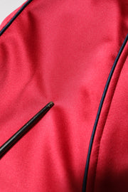 Dolce & Gabbana Red Floral Patch Full Zip Men Bomber Jacket