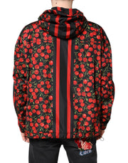 Dolce & Gabbana Black Cherry Print Hooded Windbreaker Jacket