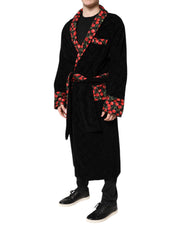 Dolce & Gabbana Black Cherry Print Wrap Robe Men Coat Jacket