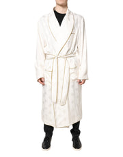 Dolce & Gabbana Ivory Silk Logo Men Wrap Robe Coat Jacket