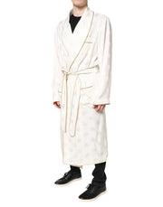 Dolce & Gabbana Ivory Silk Logo Men Wrap Robe Coat Jacket