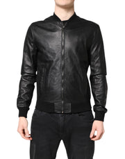 Dolce & Gabbana Black Lambskin Leather Full Zip Biker Jacket