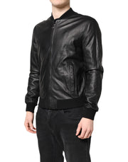 Dolce & Gabbana Black Lambskin Leather Full Zip Biker Jacket