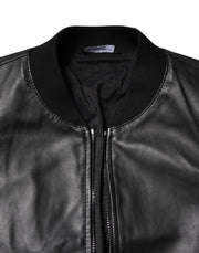 Dolce & Gabbana Black Lambskin Leather Full Zip Biker Jacket