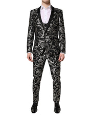 Dolce & Gabbana Black Gray MARTINI Jacquard Men 3 Piece Suit