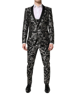 Dolce & Gabbana Black Gray MARTINI Jacquard Men 3 Piece Suit