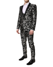 Dolce & Gabbana Black Gray MARTINI Jacquard Men 3 Piece Suit