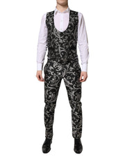Dolce & Gabbana Black Gray MARTINI Jacquard Men 3 Piece Suit