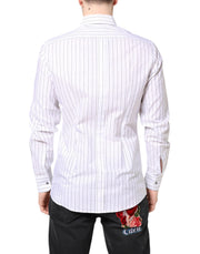 Dolce & Gabbana White Stripes Cotton GOLD Formal Dress Shirt