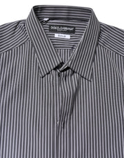 Dolce & Gabbana Black White Striped GOLD Formal Dress Shirt