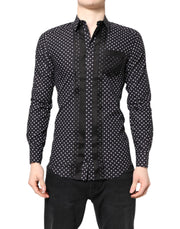 Dolce & Gabbana Black Polka Dot Long Sleeves Gold Formal Shirt