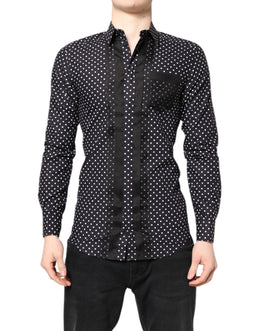 Dolce & Gabbana Black Polka Dot Long Sleeves Gold Formal Shirt
