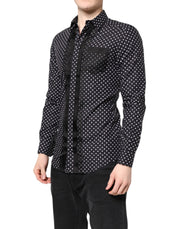 Dolce & Gabbana Black Polka Dot Long Sleeves Gold Formal Shirt