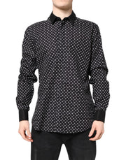 Dolce & Gabbana Black Polka Dot Cotton Formal Dress Shirt