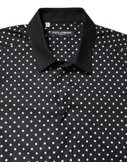 Dolce & Gabbana Black Polka Dot Cotton Formal Dress Shirt