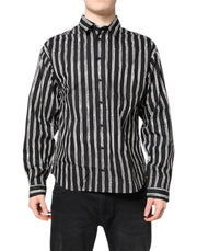 Dolce & Gabbana Black White Striped Cotton Dress Shirt