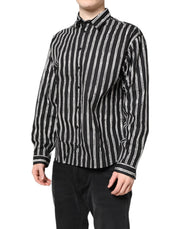 Dolce & Gabbana Black White Striped Cotton Dress Shirt