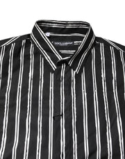 Dolce & Gabbana Black White Striped Cotton Dress Shirt