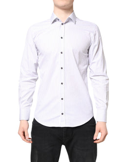Dolce & Gabbana White Striped Cotton MARTINI Men Dress Shirt