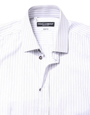 Dolce & Gabbana White Striped Cotton MARTINI Men Dress Shirt
