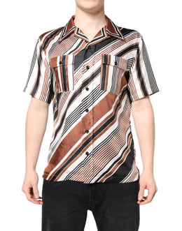 Dolce & Gabbana Multicolor Striped Silk Short Sleeves Shirt