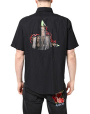 MSGM Black Printed Short Sleeves Collared Men Casual Shirt